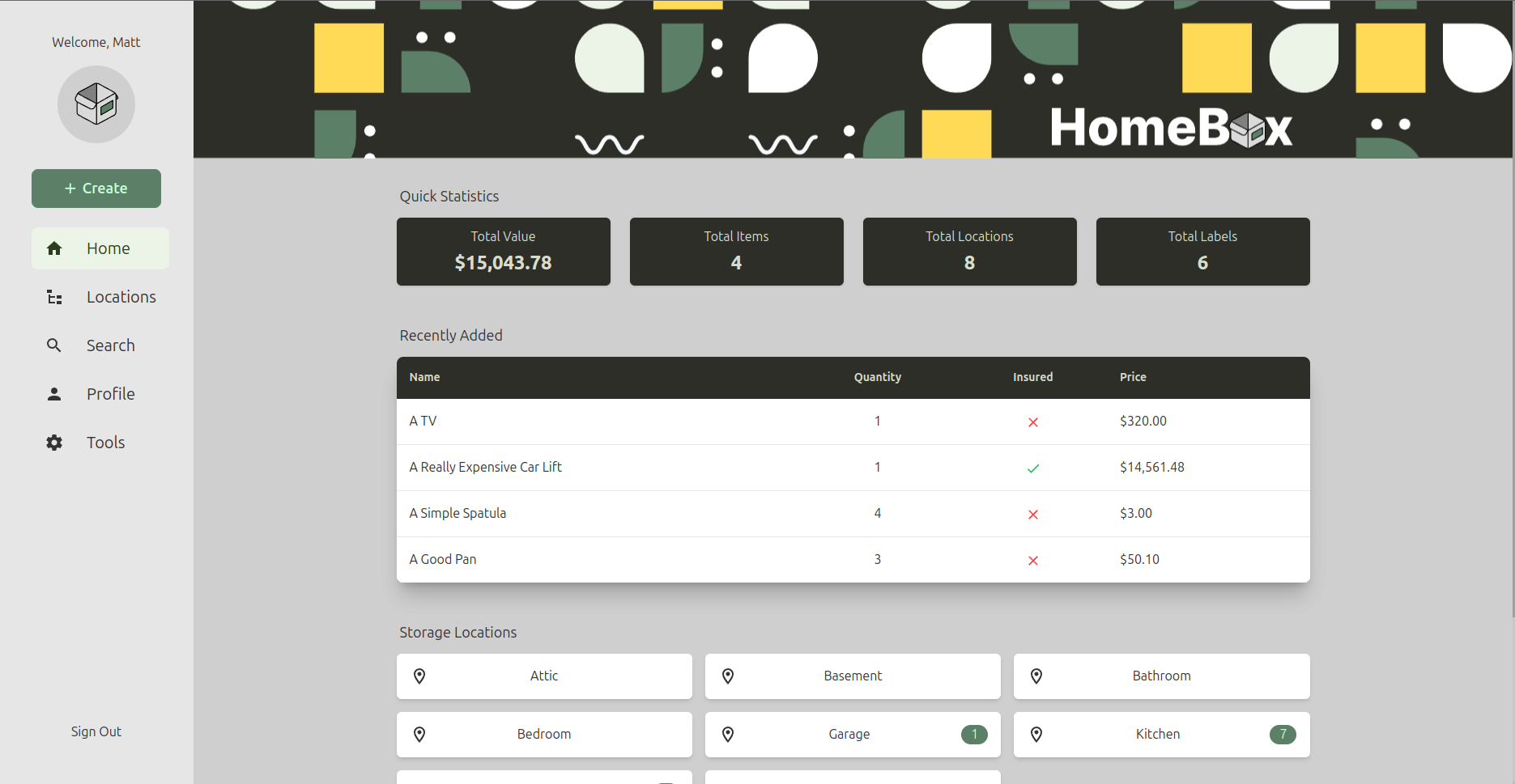 HomeBox Home Screen Screenshot